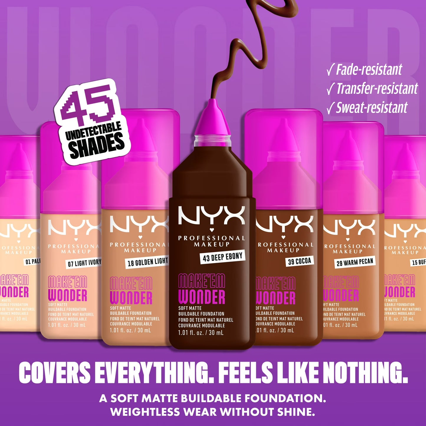 NYX Professional Makeup Make Me Wonder Make 'EM Wonder, 24H Soft Matte Foundation, MAPLE, 0.84 fl oz