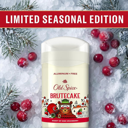 Old Spice Aluminum Free Deodorant for Men, Holidudes Limited Edition, 24/7 Holiday Freshness, Odor Protection, Stocking Stuffer, BruteCake with Iced Cranberry Scent, 3.0 oz