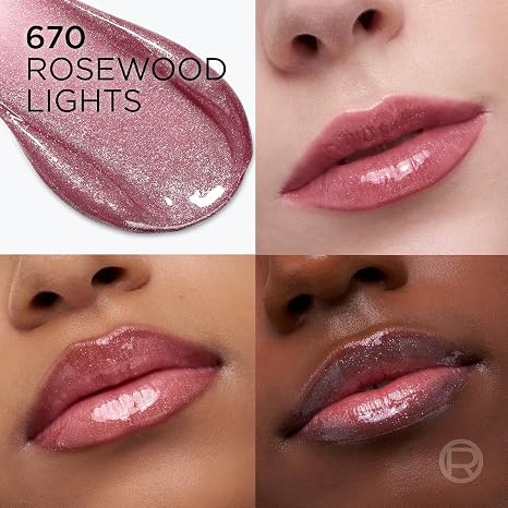 L'Oreal Paris Plump Ambition Hyaluron Lip Oil Shimmer, 24 HR Lip Gloss with Hyaluronic Acid, Volumizing Formula with Glass-Like Shine, Rosewood Lights, 0.16 fl oz