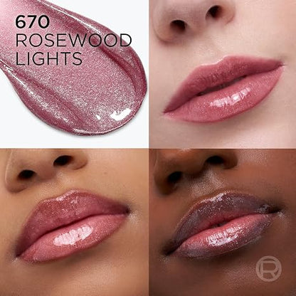 L'Oreal Paris Plump Ambition Hyaluron Lip Oil Shimmer, 24 HR Lip Gloss with Hyaluronic Acid, Volumizing Formula with Glass-Like Shine, Rosewood Lights, 0.16 fl oz