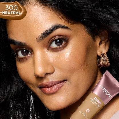 L'Oreal Paris Lumi Le Glow Skin Tint, Lightweight Water-Based Tinted Serum with Foundation-Like Coverage, Glow Illuminator, Neutral 300, 0.84 Fl Oz