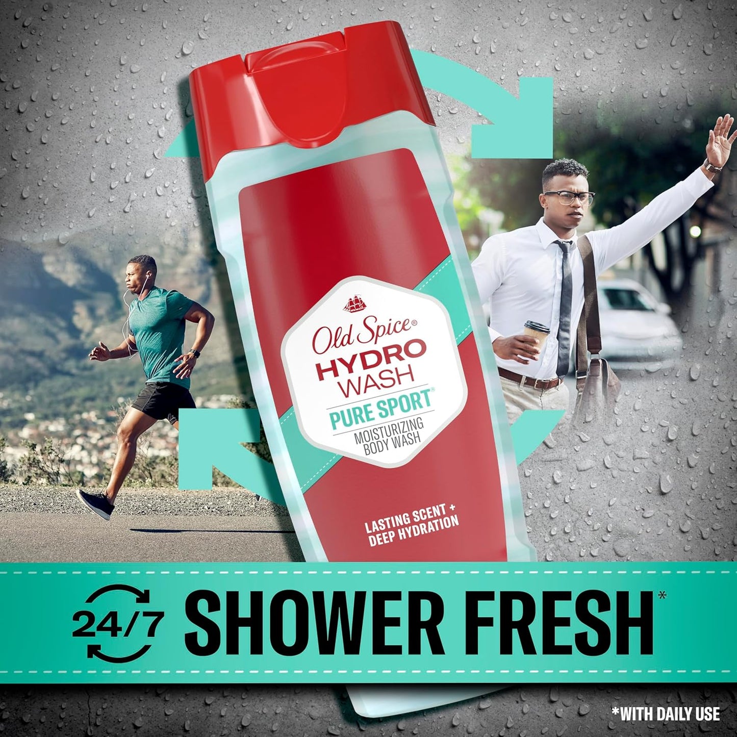 Old Spice Moisturizing Body Wash for Men, Hydro Wash, 2-in-1 Long Lasting Scent & Powerful Hydration to Fight Dry Skin, 24/7 Shower Fresh, Pure Sport Scent, 16 oz (Pack of 4)