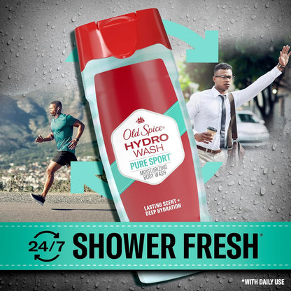 Old Spice Moisturizing Body Wash for Men, Hydro Wash, 2-in-1 Long Lasting Scent & Powerful Hydration to Fight Dry Skin, 24/7 Shower Fresh, Pure Sport Scent, 16 oz (Pack of 4)