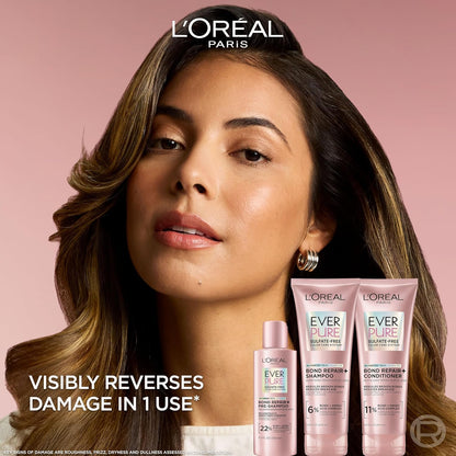 L'Oreal Paris Sulfate Free Bond Repair+ Shampoo, Hair Shampoo with Amino Acid Complex, Strengthens and Repairs Damaged or Color Treated Hair, EverPure, 23 Fl Oz, 2 Count (Packaging May Vary)