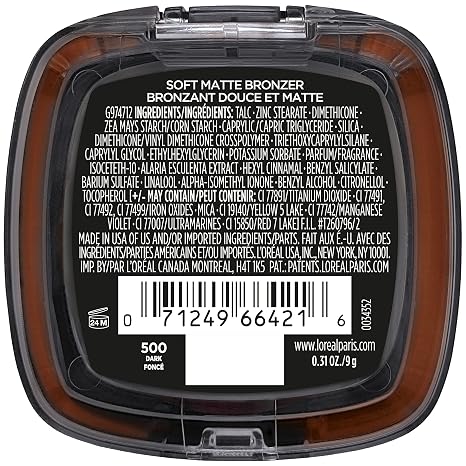 L'Oreal Paris Infallible Up to 24H Fresh Wear Soft Matte Longwear Bronzer. Waterproof, heatproof, Transfer, humidity and sweatproof, Dark, 0.31 oz