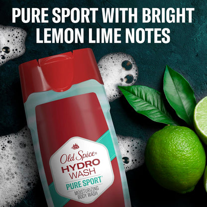 Old Spice Moisturizing Body Wash for Men, Hydro Wash, 2-in-1 Long Lasting Scent & Powerful Hydration to Fight Dry Skin, 24/7 Shower Fresh, Pure Sport Scent, 16 oz (Pack of 4)