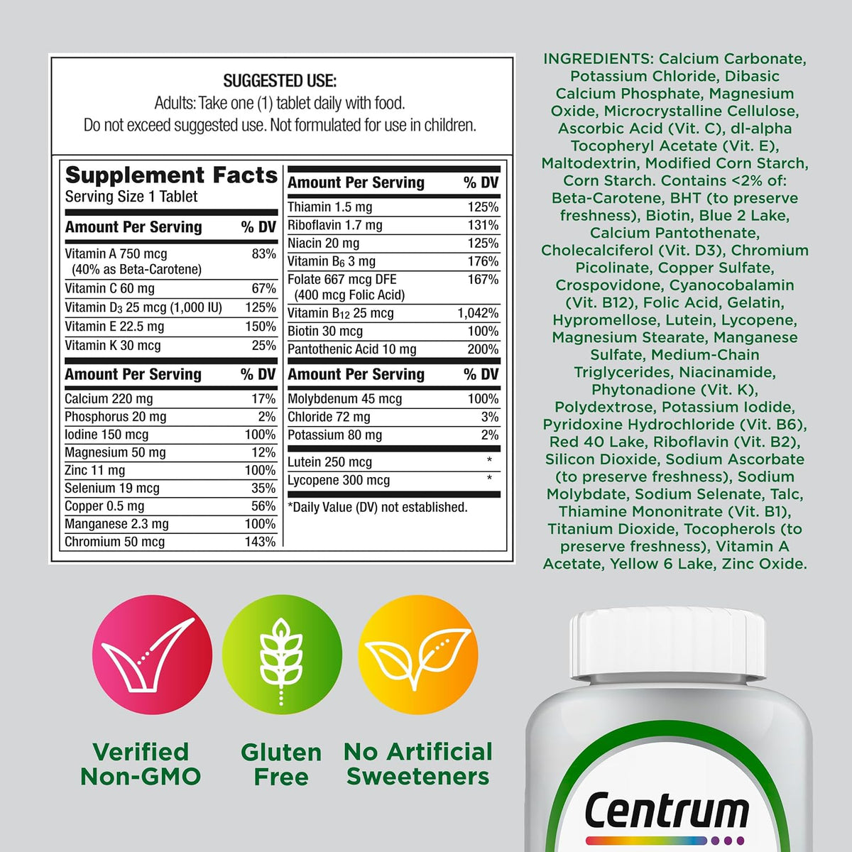 Centrum Silver Multivitamin for Adults 50 and Over, 220 Tablets