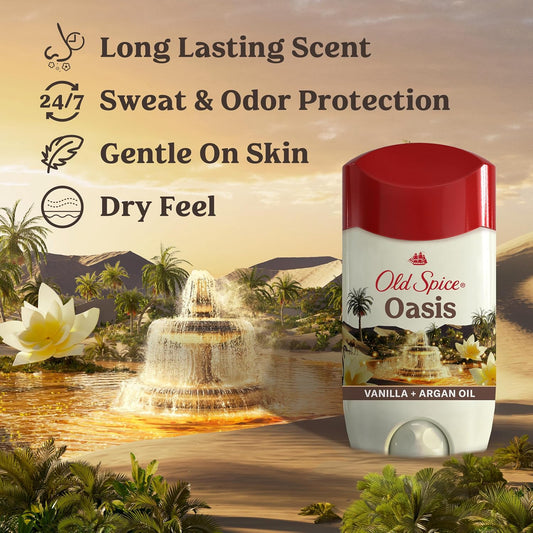 Old Spice Dry Feel Antiperspirant Deodorant for Men, 24/7 Freshness, 24/7 Sweat & Odor Protection, Gentle on Skin with Skin Conditioners, Oasis with Vanilla + Argan Oil Scent, 2.6 oz (Pack of 2)