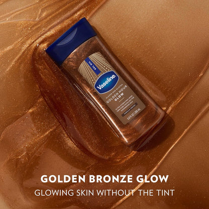 Vaseline Glazed and Glisten Golden Hour Body Gel Oil Glow Vanilla Cocoa Shimmering with Ultra-Hydrating Lipids and 100% Pure Cocoa Butter, 6.8 Oz (Pack of 6)