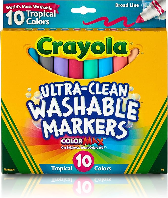 Crayola Ultra Clean Washable Markers, Tropical, Gift for Kids, 10Count