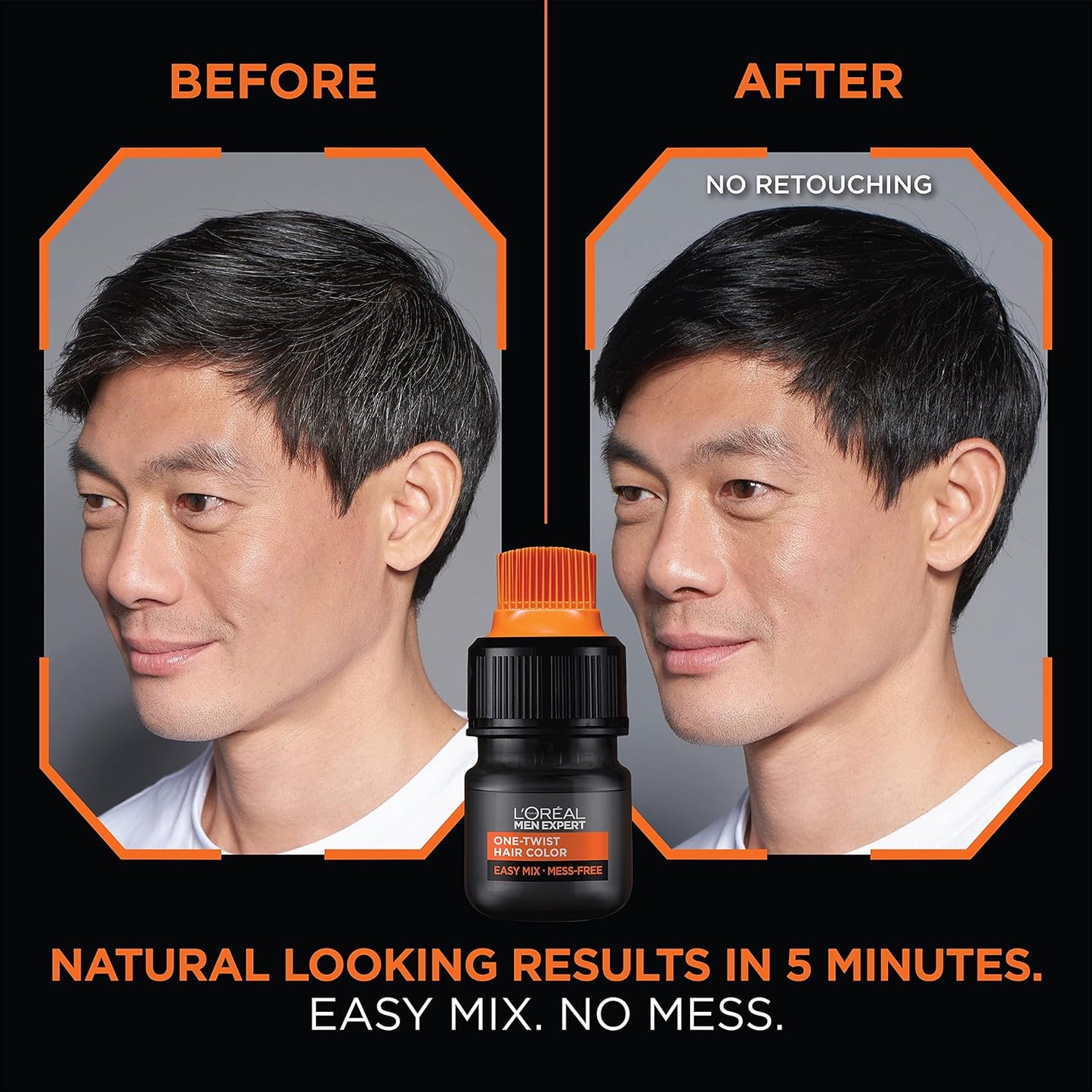L’Oreal Paris Men Expert One Twist Mess Free Permanent Hair Color, Mens Hair Dye to Cover Grays, Easy Mix Ammonia Free Application, Deepest Black 00, 1 Application Kit