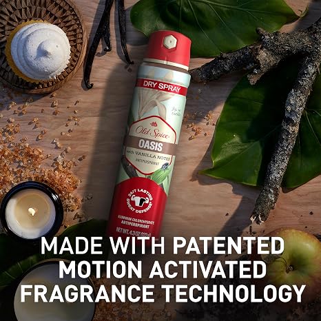 Old Spice Dry Spray Antiperspirant Deodorant for Men, 24/7 Freshness, 24/7 Sweat & Odor Protection, Gentle on Skin with Skin Conditioners, Oasis with Vanilla + Argan Oil, 4.3 oz (Pack of 3)