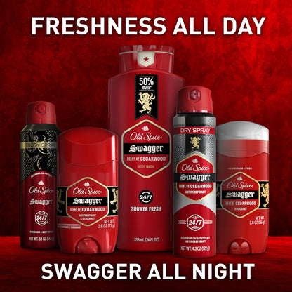 Old Spice Antiperspirant Deodorant for Men,24/7 Sweat & Odor Protection,24/7 Lasting Freshness,Invisible Solid,Swagger with Cedarwood Scent,2.6 oz,(Pack of 4)