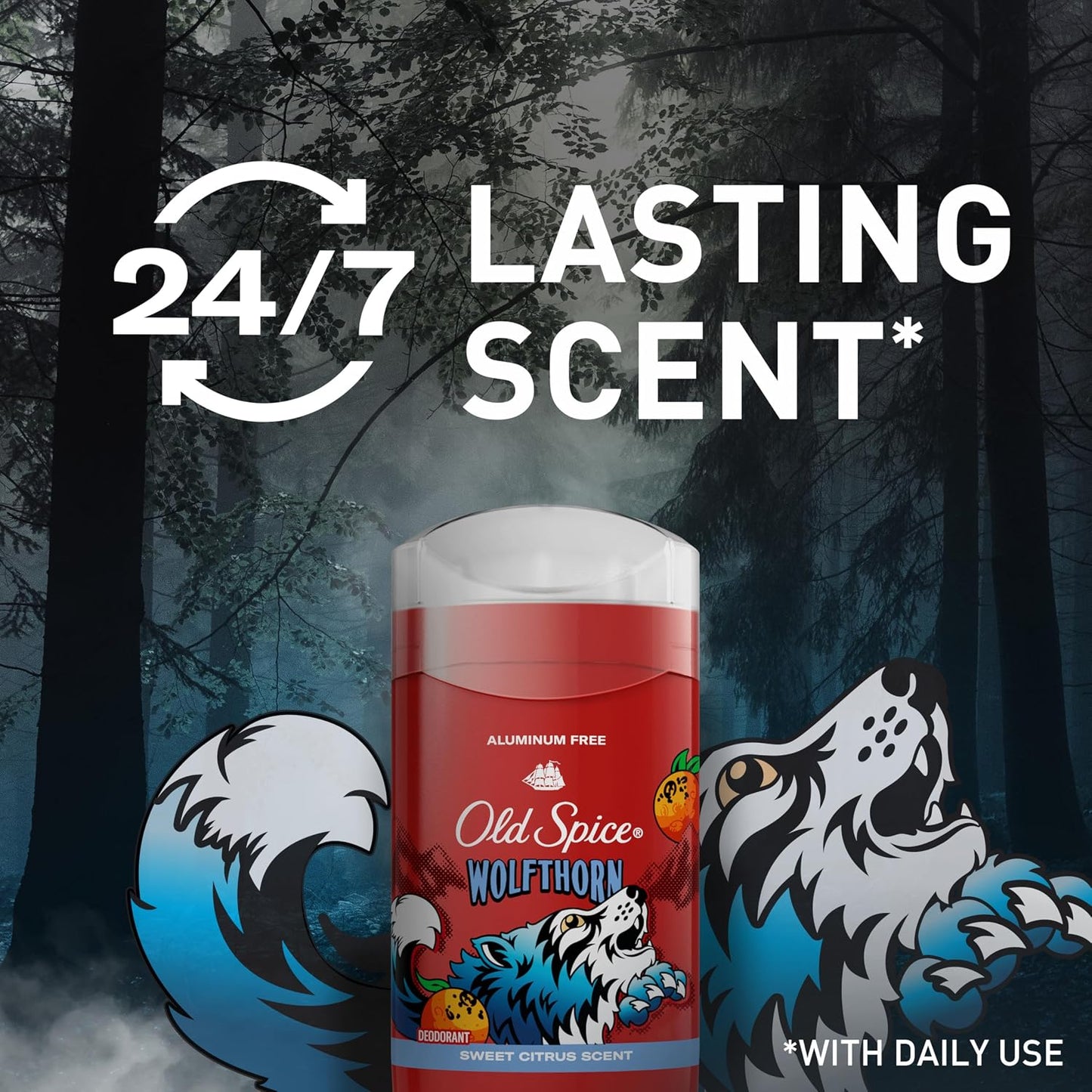 Old Spice Aluminum Free Deodorant for Men, 24/7 Long-Lasting Freshness & Scent, Long Lasting Protection to Help Fight Odors, Legendary Fragrance, Wolfthorn Sweet Citrus Scent, 3 oz (Pack of 2)