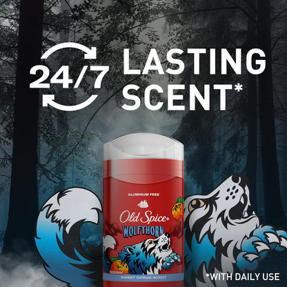 Old Spice Aluminum Free Deodorant for Men, 24/7 Long-Lasting Freshness & Scent, Long Lasting Protection to Help Fight Odors, Legendary Fragrance, Wolfthorn Sweet Citrus Scent, 3 oz (Pack of 2)