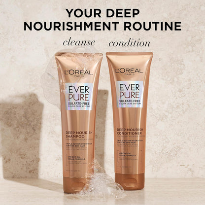 L'Oreal Paris Shampoo,Sulfate Free,Triple Action Hydration for Dry Hair,EverPure,8.5 Fl Oz (Packaging May Vary),Damaged,Color-Treated Hair,Apricot Oil Infused,Deep Nourish,(Pack of 36)