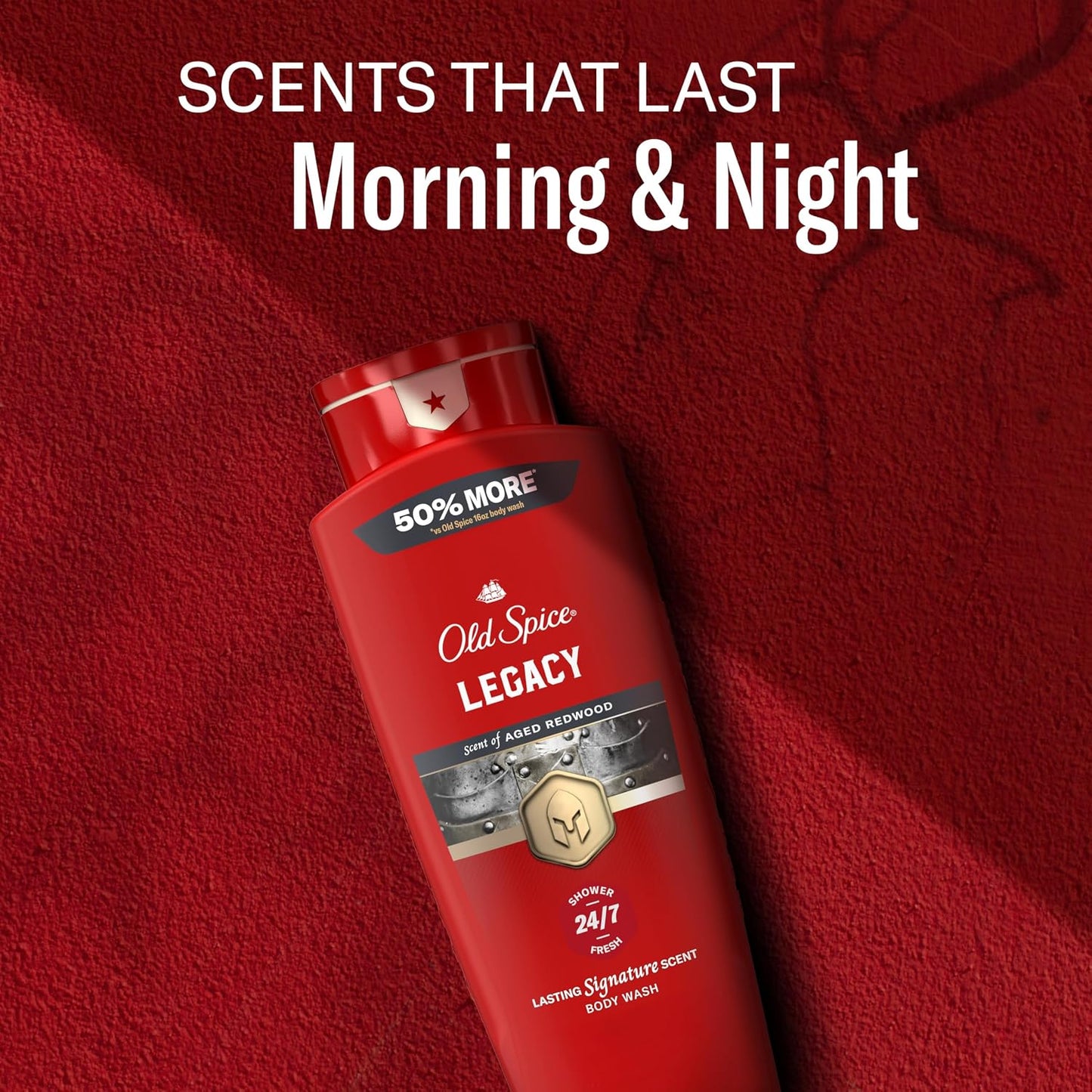 Old Spice Body Wash for Men, 24/7 Shower Fresh & Clean with Daily Use, Lasting Signature Scent, Refreshing Lather, Moisturizing Formula, Legacy with Coconut, Pine & Cedar Scent, 24 oz