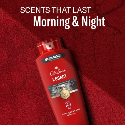 Old Spice Body Wash for Men, 24/7 Shower Fresh & Clean with Daily Use, Lasting Signature Scent, Refreshing Lather, Moisturizing Formula, Legacy with Coconut, Pine & Cedar Scent, 24 oz