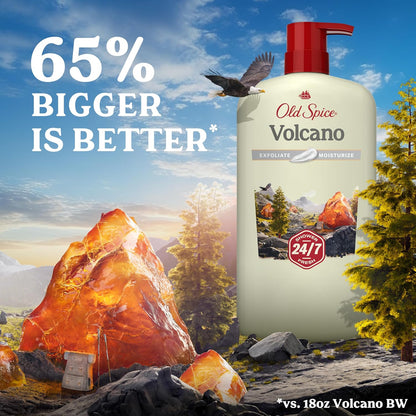 Old Spice Cleansing Body Wash for Men, 24/7 Shower Fresh with Lasting Scent, Exfoliate & Moisture, Gentle on Skin, Vitamin B3, Volcano with Dark Cedar + Amber Scent, 30 oz