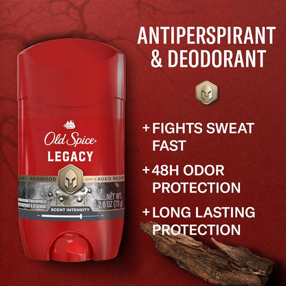 Old Spice Antiperspirant Deodorant for Men, 24/7 Sweat & Odor Protection, 24/7 Signature Scent & Lasting Freshness, Invisible Solid, Legacy with Coconut, Pine & Cedar Scent, 2.6 oz
