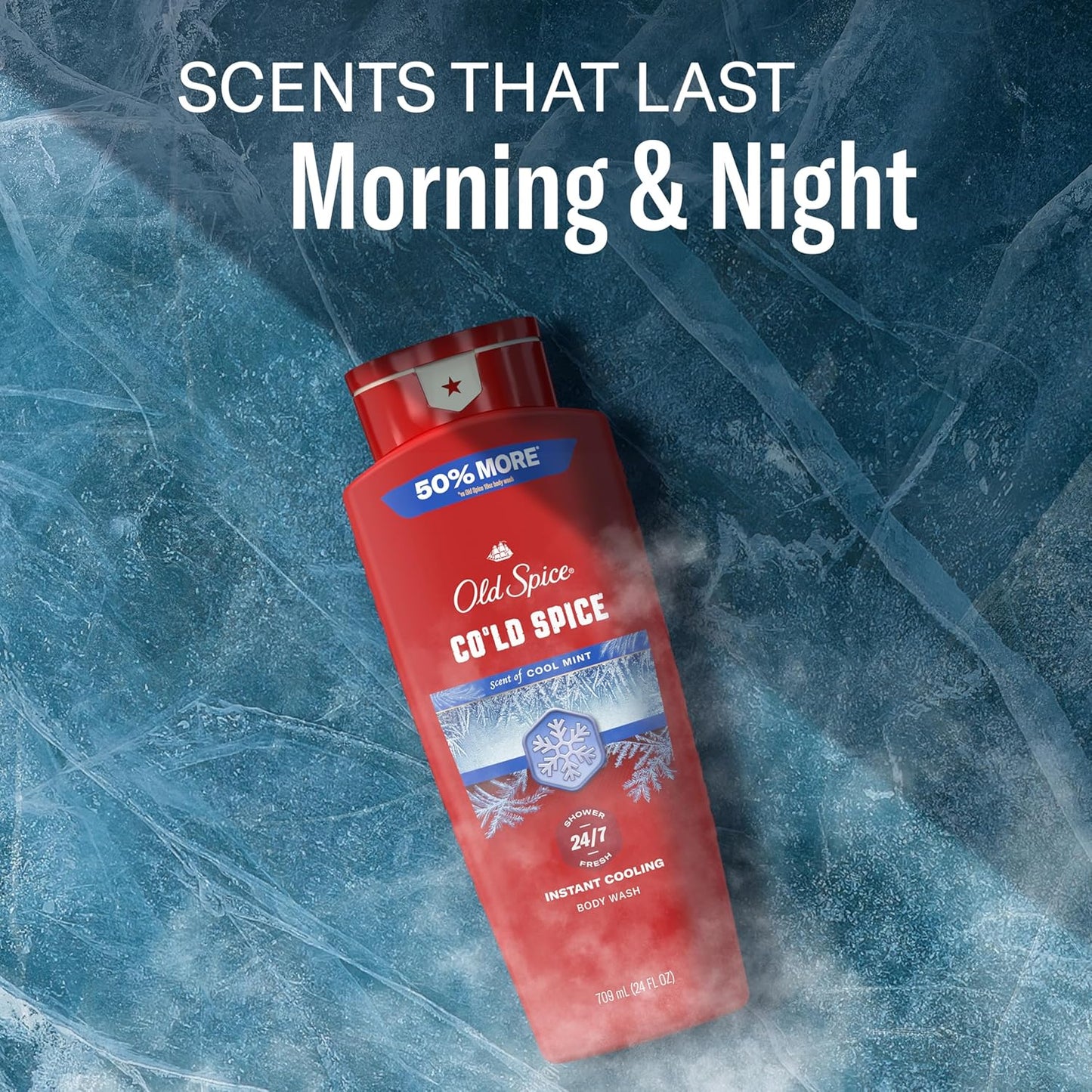 Old Spice Body Wash for Men, 24/7 Shower Fresh & Clean with Daily Use, Lasting Signature Scent, Refreshing Lather, Moisturizing Formula, Cold Spice with Cool Mint Scent, 24 oz