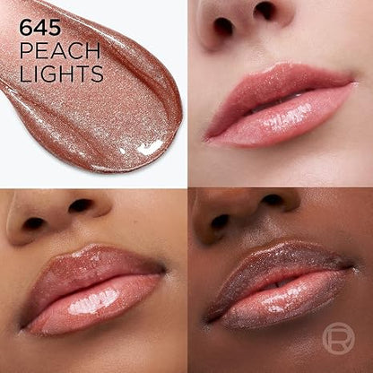L'Oreal Paris Plump Ambition Hyaluron Lip Oil Shimmer, 24 HR Lip Gloss with Hyaluronic Acid, Volumizing Formula with Glass-Like Shine, Peach Lights, 0.16 fl oz