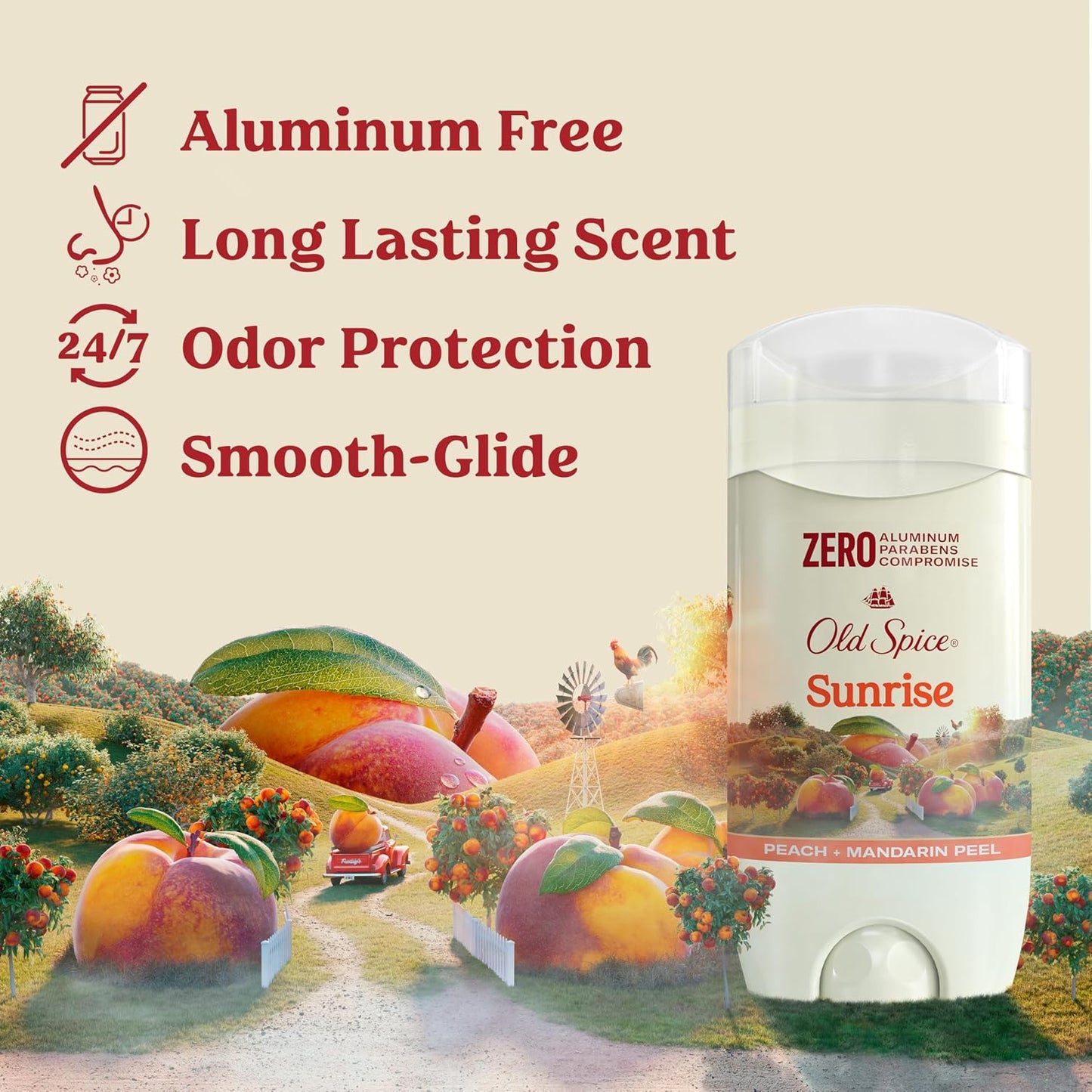 Old Spice Aluminum Free Deodorant for Men, 24/7 Lasting Freshness & Long Lasting Scent, 24/7 Sweat & Odor Protection, Sunrise with Peach + Mandarin Peel Scent, 3.0 oz