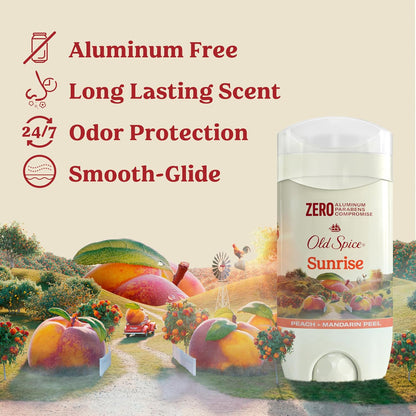 Old Spice Aluminum Free Deodorant for Men, 24/7 Lasting Freshness & Long Lasting Scent, 24/7 Sweat & Odor Protection, Sunrise with Peach + Mandarin Peel Scent, 3.0 oz
