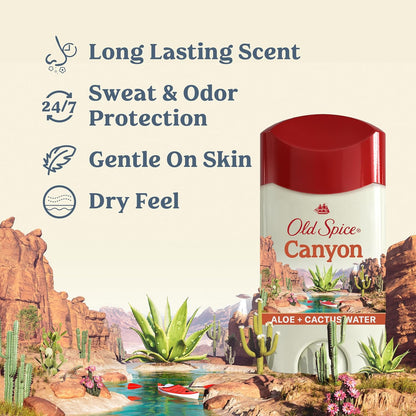 Old Spice Antiperspirant & Deodorant for Men, 24/7 Sweat & Odor Protection, 24/7 Freshness with Long Lasting Scent, Gentle on Skin, Dry Feel, Canyon with Aloe Scent, 2.6 oz (Pack of 3)