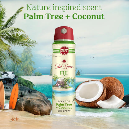 Old Spice Dry Spray Antiperspirant Deodorant for Men, 24/7 Freshness, 24/7 Sweat & Odor Protection, Gentle on Skin with Skin Conditioners, Fiji with Palm Tree + Coconut, 4.3 oz (Pack of 3)