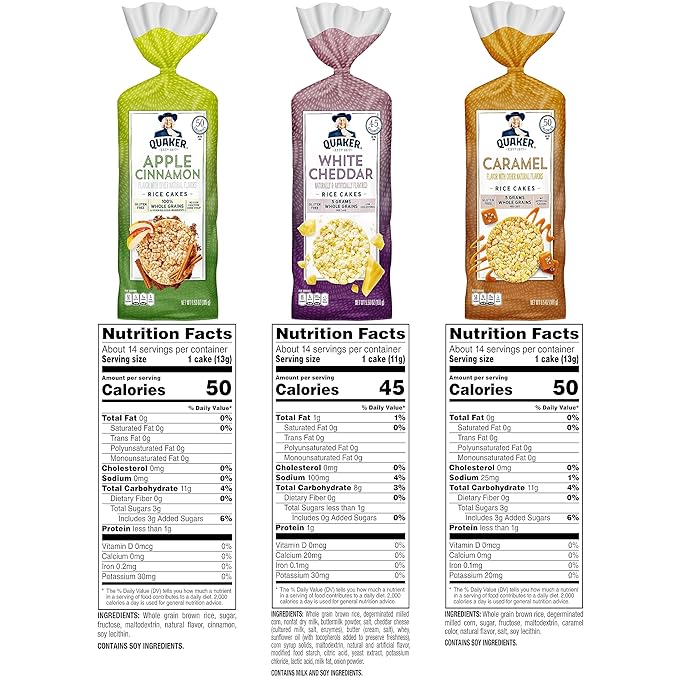 Quaker Large Rice Cakes, Gluten Free, 3 Flavor Variety Pack, 6 Count