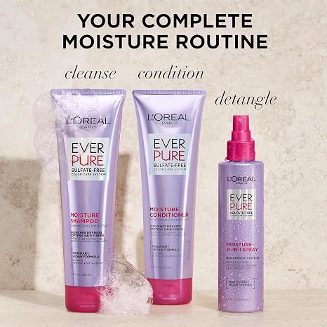 L'Oreal EverPure Moisture Shampoo, Conditioner and Leave In Spray Kit - Rosemary, Sulfate Free 6.8 fl oz