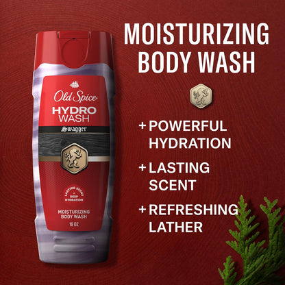 Old Spice Moisturizing Body Wash for Men, Hydro Wash, 2-in-1 Long Lasting Scent & Deep Hydration, 24/7 Shower Fresh, Swagger Scent, 16 oz