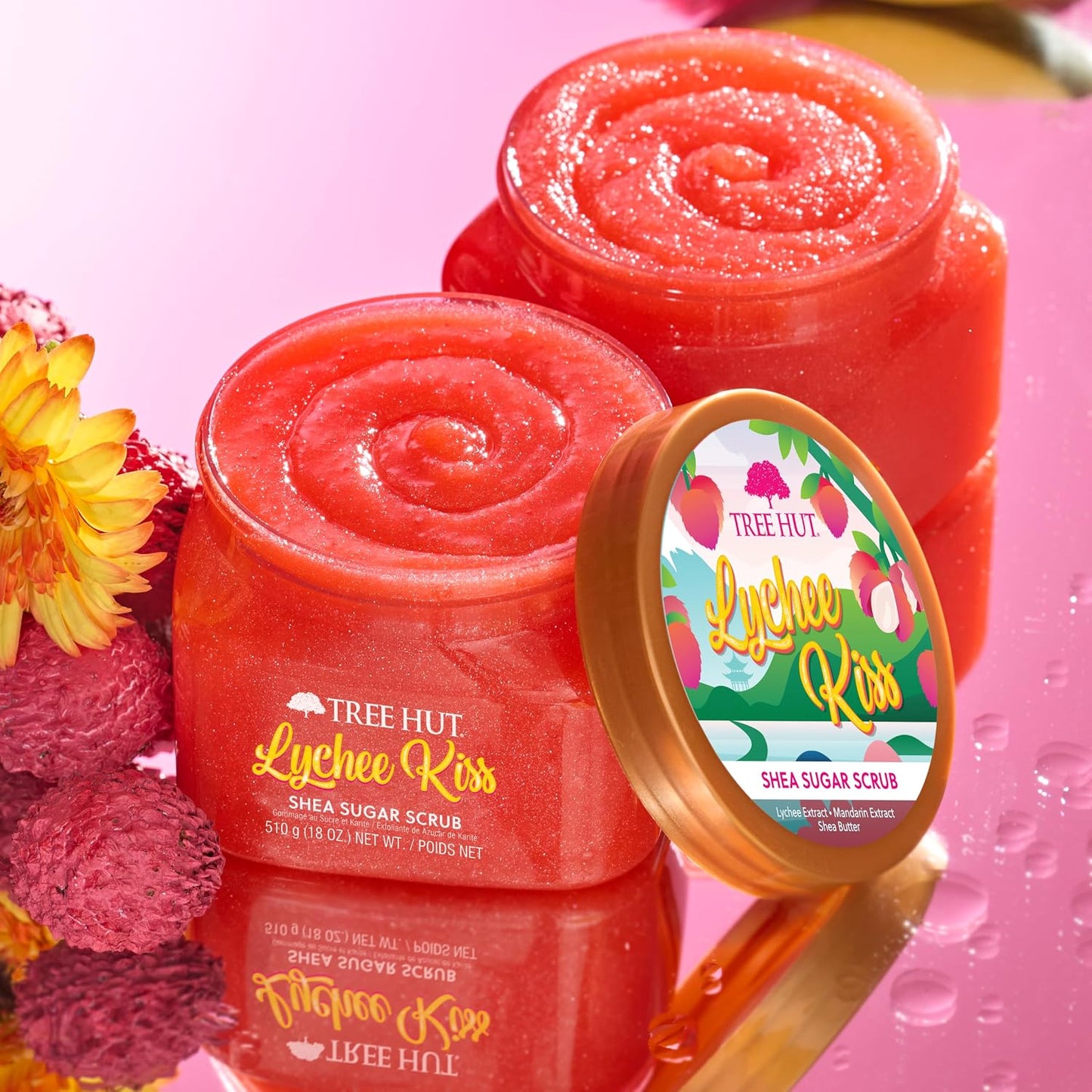 Tree Hut Lychee Kiss Shea Sugar Scrub, Exfoliating, Hydrating & Moisturizing Body Scrub with Shea Butter & Nourishing Essential Oils, Smooth & Soften Skin, 18 oz