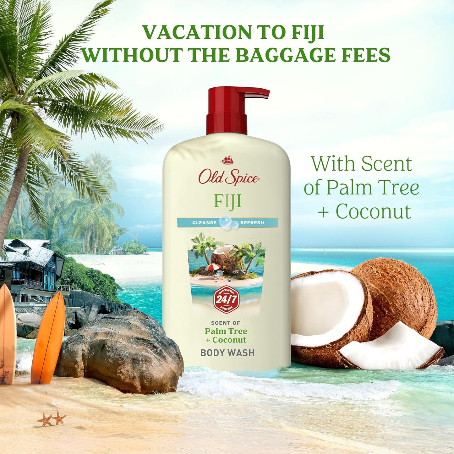 Old Spice Cleansing Body Wash for Men, 24/7 Shower Fresh with Lasting Scent, Cleanse & Refresh, Gentle on Skin, Vitamin B3, Fiji with Palm Tree + Coconut Scent, 30 oz (Pack of 4)