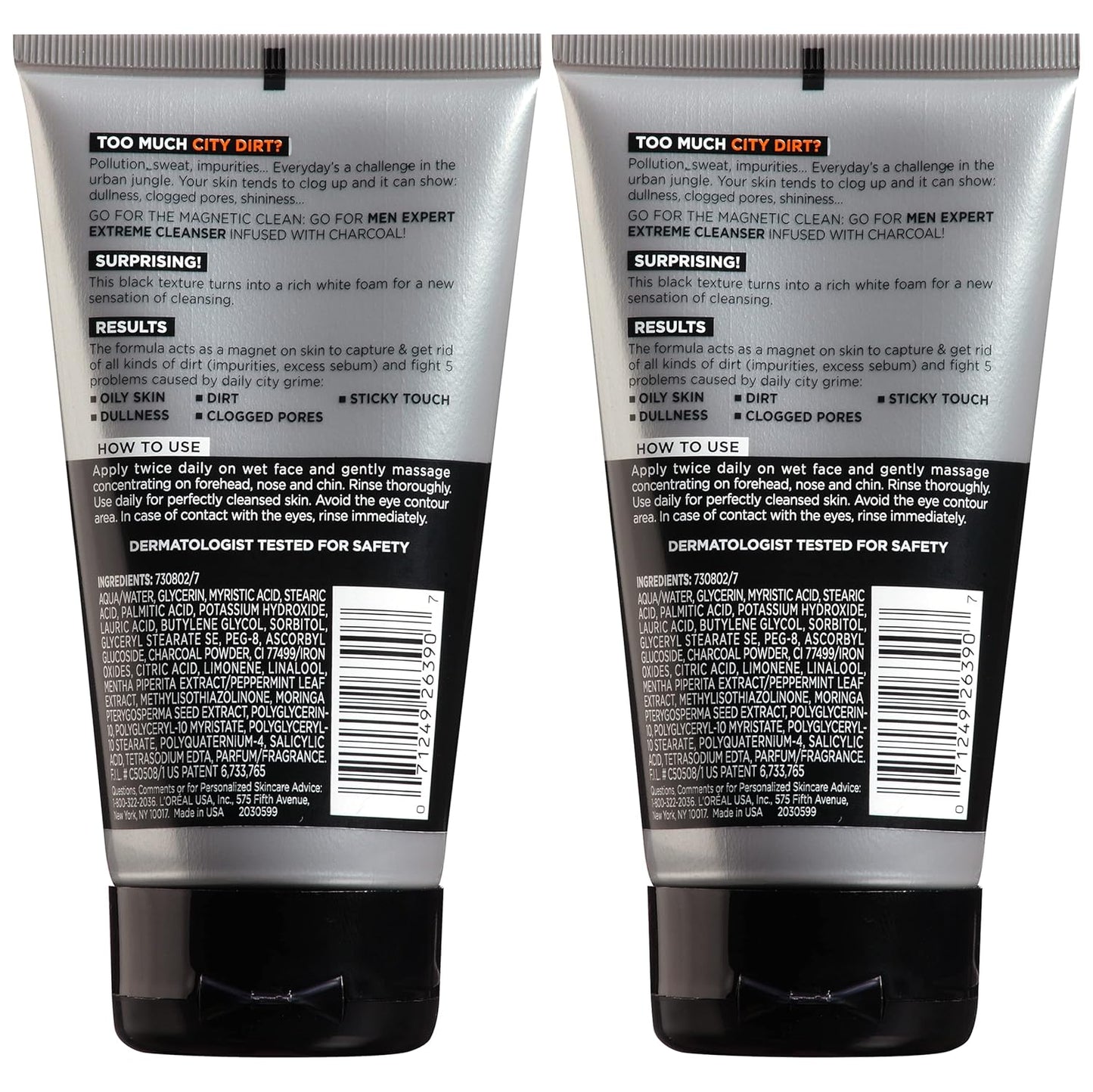 L'Oreal Paris Men Expert Hydra Energetic Daily Facial Cleanser with Charcoal, 2 ct.