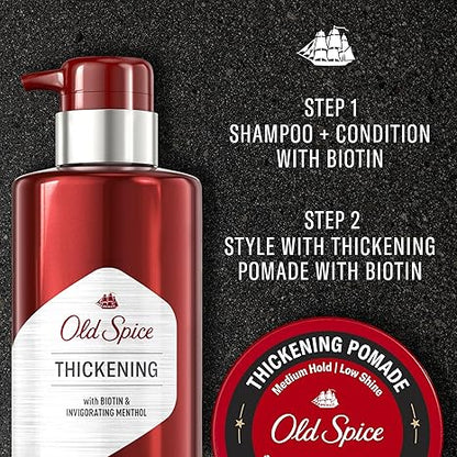 Old Spice Mens Hair Thickening Pomade, Medium Hold with Low Shine, 2.22 oz