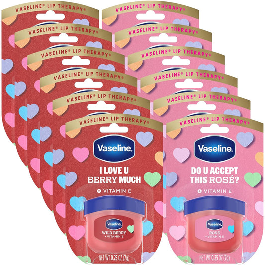 Vaseline Lip Therapy Wild Berry + Rosé Variety 12-Pack – Scented, Lightly Tinted Lip Balms with Vitamin E for Soft, Kissable Lips, 0.25 Oz Ea