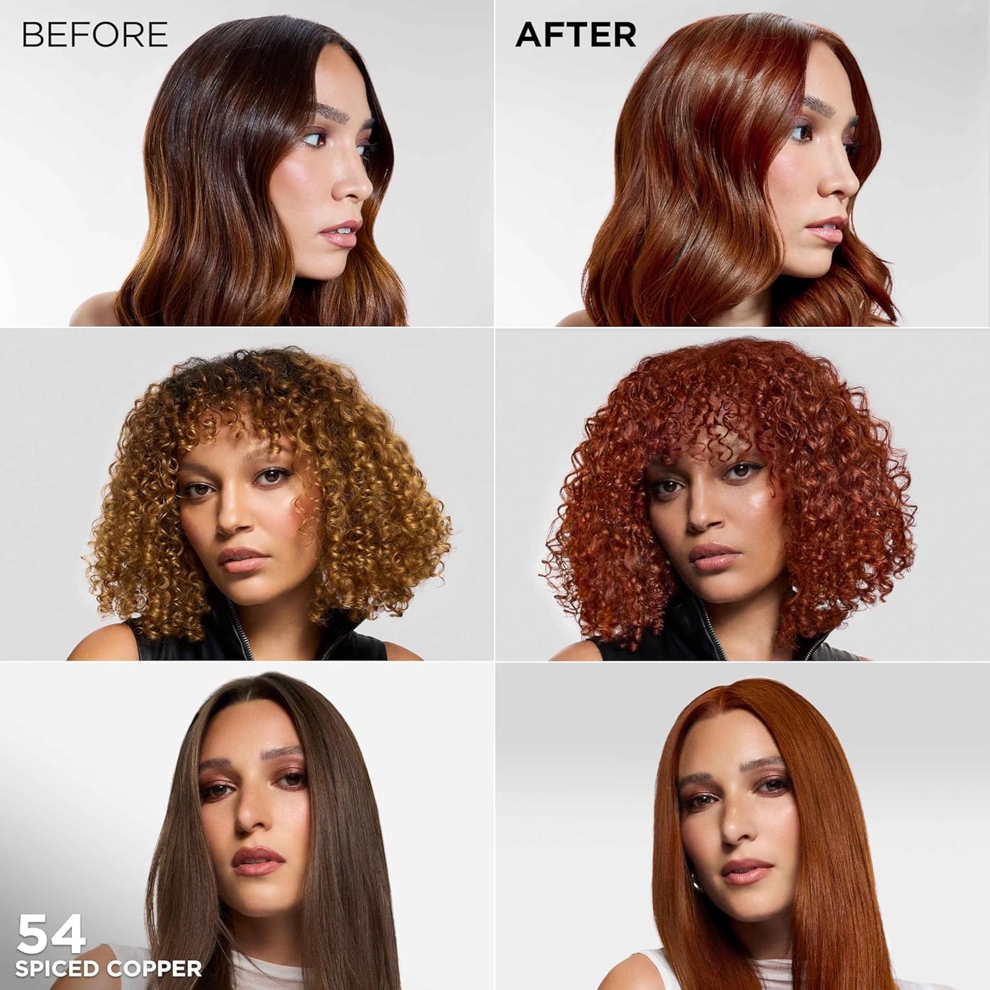 L'Oreal Paris Feria Multi-Faceted Shimmering Permanent Hair Color, High Intensity Hair Dye for 3X Highlights, 54 Spiced Copper, 1 Kit (Pack of 2)
