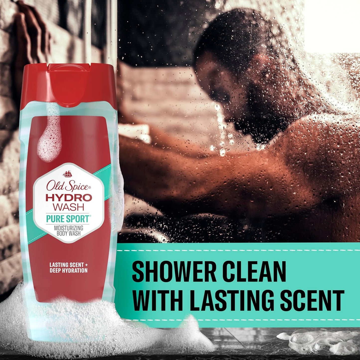 Old Spice Moisturizing Body Wash for Men, Hydro Wash, 2-in-1 Long Lasting Scent & Powerful Hydration to Fight Dry Skin, 24/7 Shower Fresh, Pure Sport Scent, 16 oz (Pack of 4)
