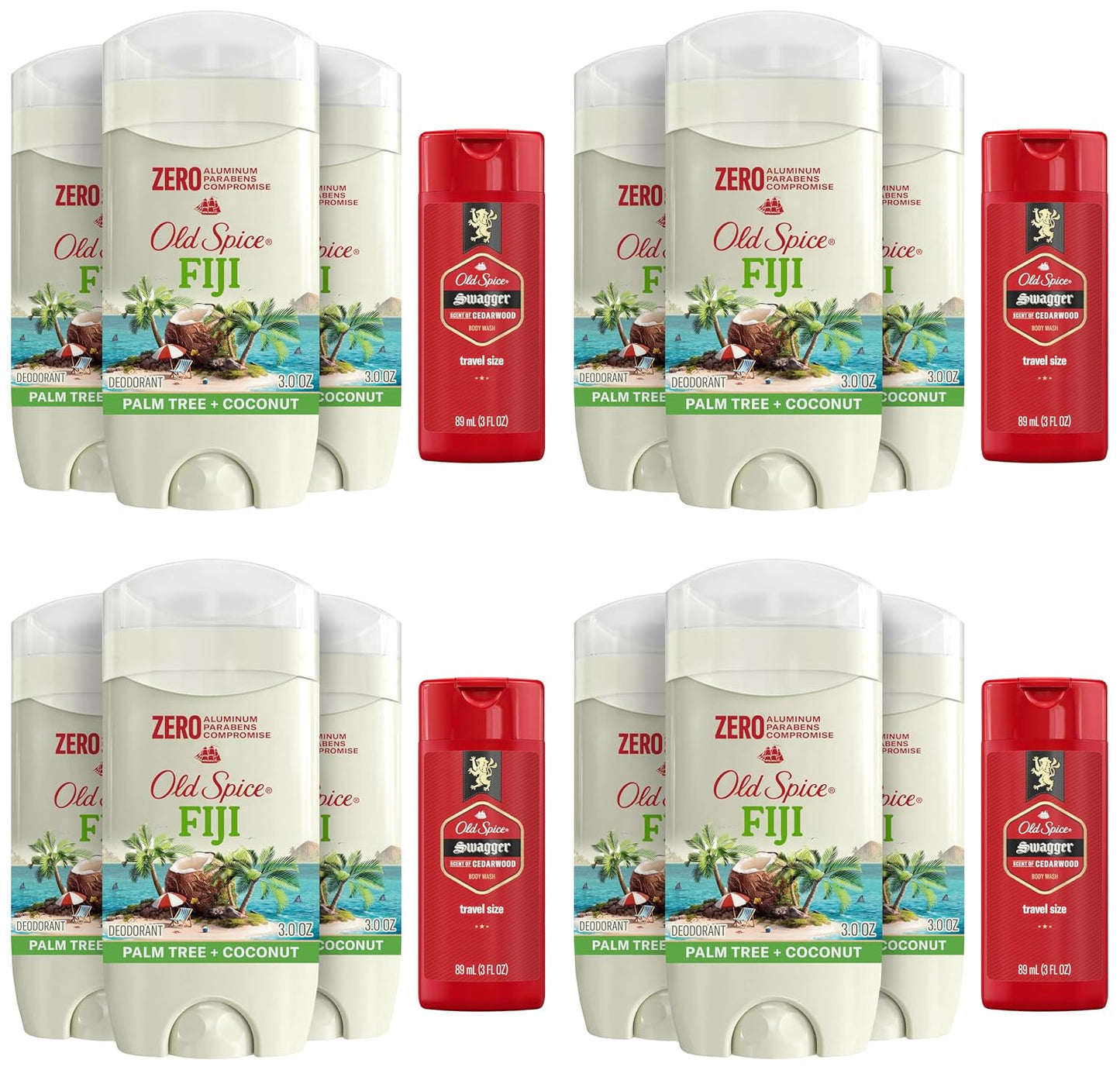 Old Spice Aluminum Free Deodorant for Men, 24/7 Long Lasting Freshness, 24/7 Sweat & Odor Protection, Fiji with Palm Tree Scent Deodorant with Travel-Size Swagger Scent Body Wash, 3 oz (Pack of 16)