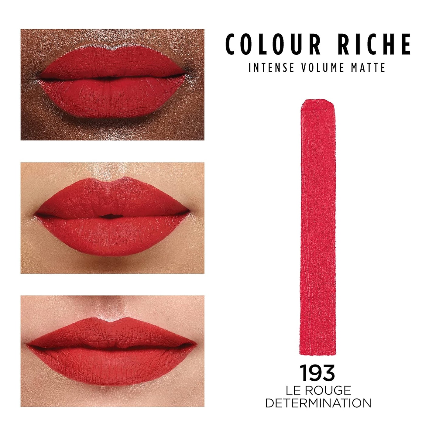 L'Oreal Paris Colour Riche Intense Volume Matte Lipstick, Lip Color Infused with Hyaluronic Acid for up to 16hr All Day Comfort, Le Rouge Determination, 0.06 oz