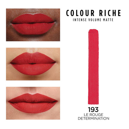 L'Oreal Paris Colour Riche Intense Volume Matte Lipstick, Lip Color Infused with Hyaluronic Acid for up to 16hr All Day Comfort, Le Rouge Determination, 0.06 oz
