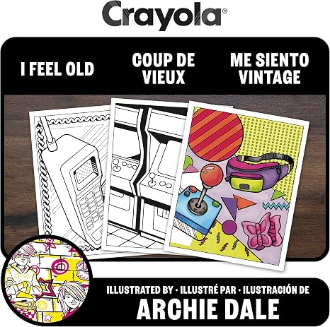 Crayola I Feel Old Adult Coloring Book, 32pg Nostalgic 90s & 00s Designs, Alcohol Marker Friendly Paper, Mindful ScreenFree Activity for Adults, Millenial Gifts