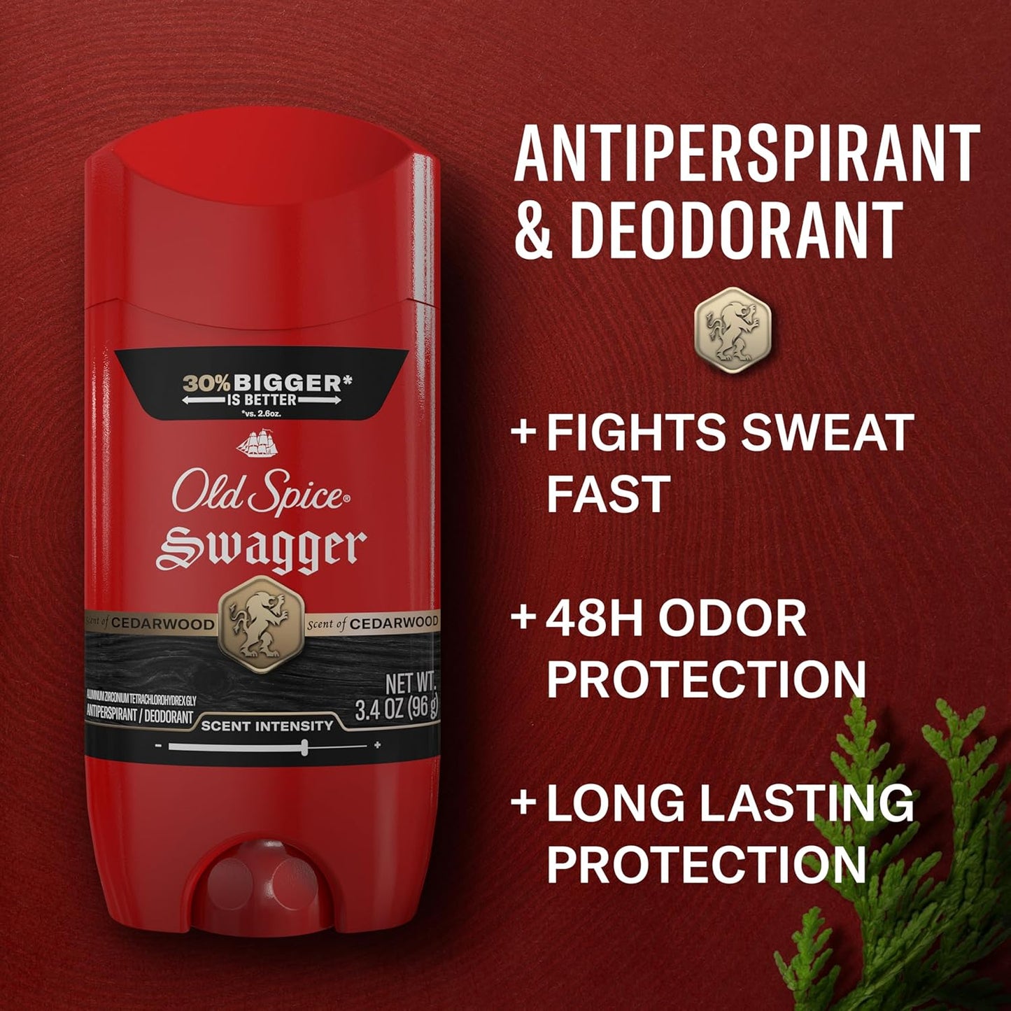 Old Spice Antiperspirant Deodorant for Men, 24/7 Sweat & Odor Protection, 24/7 Lasting Freshness, Invisible Solid, Swagger with Cedarwood Scent, 3.4 oz