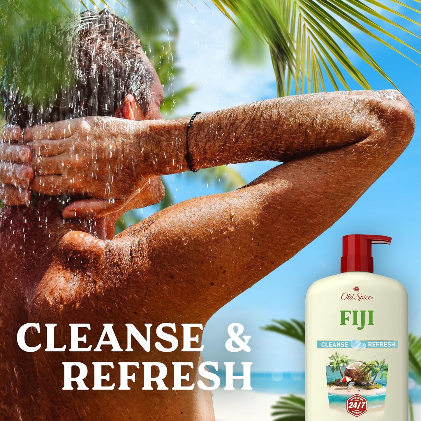 Old Spice Cleansing Body Wash for Men, 24/7 Shower Fresh with Lasting Scent, Cleanse & Refresh, Gentle on Skin, Vitamin B3, Fiji with Palm Tree + Coconut Scent, 30 oz (Pack of 4)