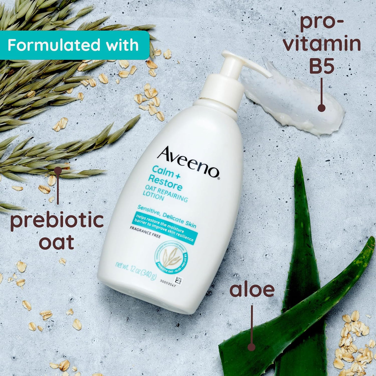Aveeno Calm + Restore Repairing Body Lotion, Fragrance-Free, 12 oz