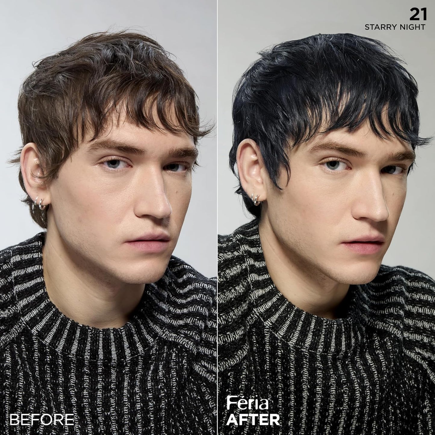 L'Oreal Paris Feria Multi-Faceted Shimmering Permanent Hair Color, 21 Starry Night (Bright Black), Pack of 1 Hair Dye Kit