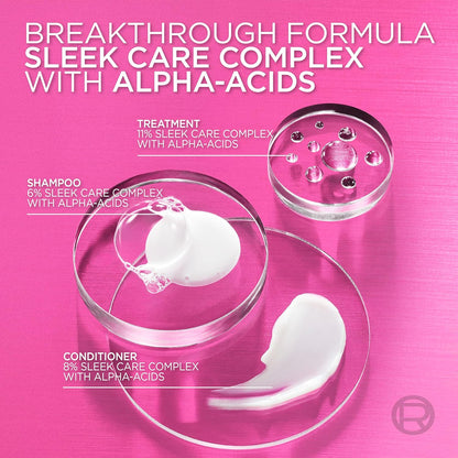 L'Oreal Paris Sulfate Free Iron Sleek Smoothing Shampoo and Conditioner Set, Frizz Control and Humidity-Resistant Formula with Alpha-Acids, Suitable for Color-Treated Hair, EverPure, 13.6 Fl Oz Set