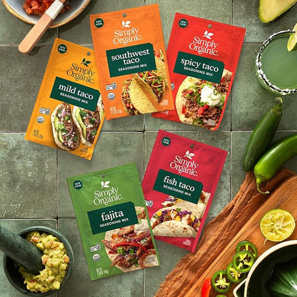 Simply Organic Fajita Seasoning Mix, Gluten Free, Certified Organic, Kosher - Chicken Fajita Seasoning - Pure Flavor for Tacos, Stir-Fries, Mexican Dishes, and More | 1.13 Ounce (Pack of 3)